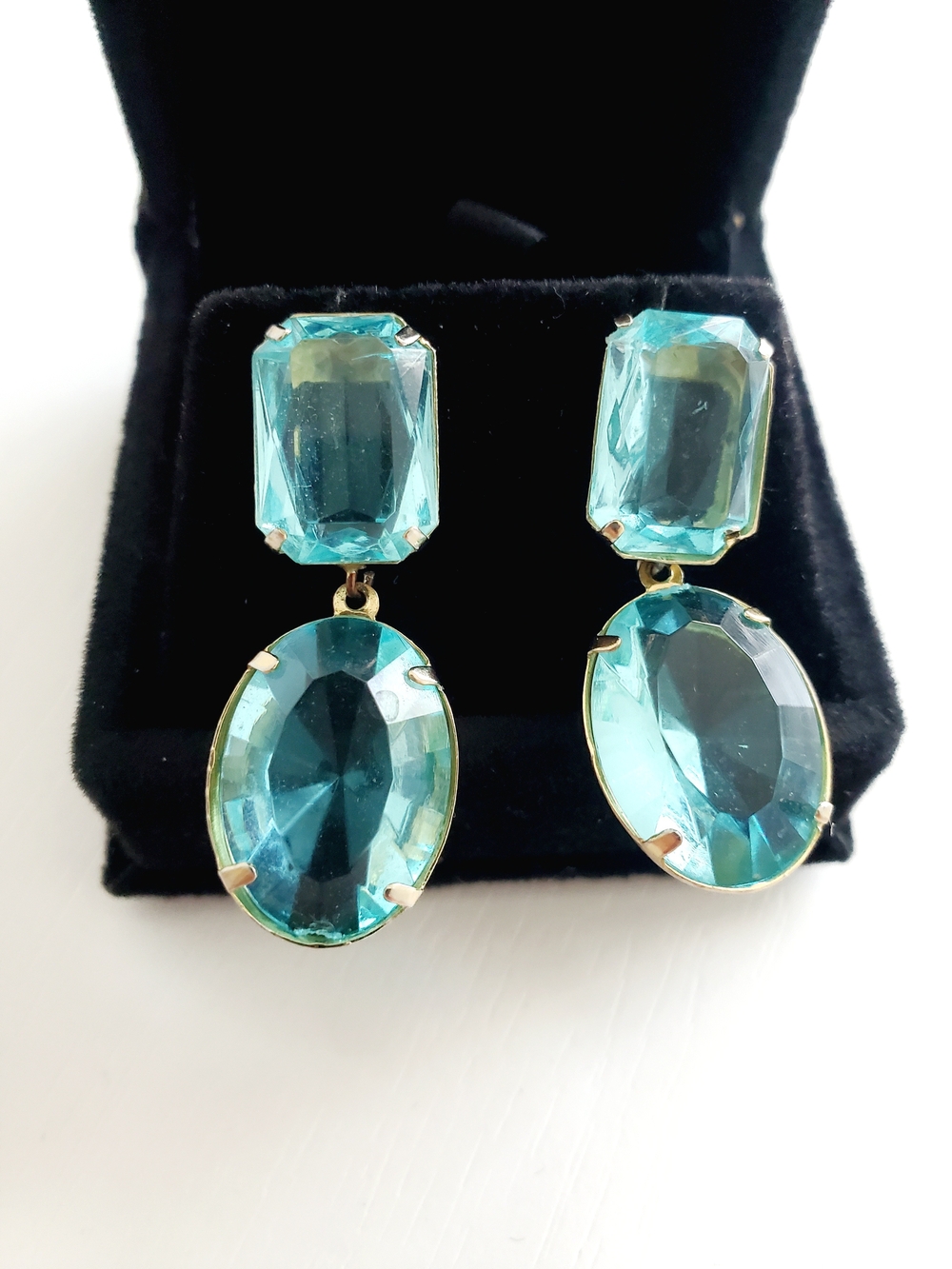 Aqua Blue Crystal Drop Earrings- Y2K